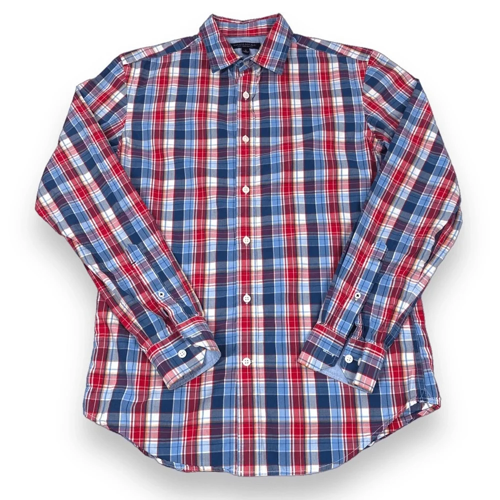 Banana Republic Shirt Mens Small S Blue Plaid Slim Fit Long Sleeve Button‎ Down